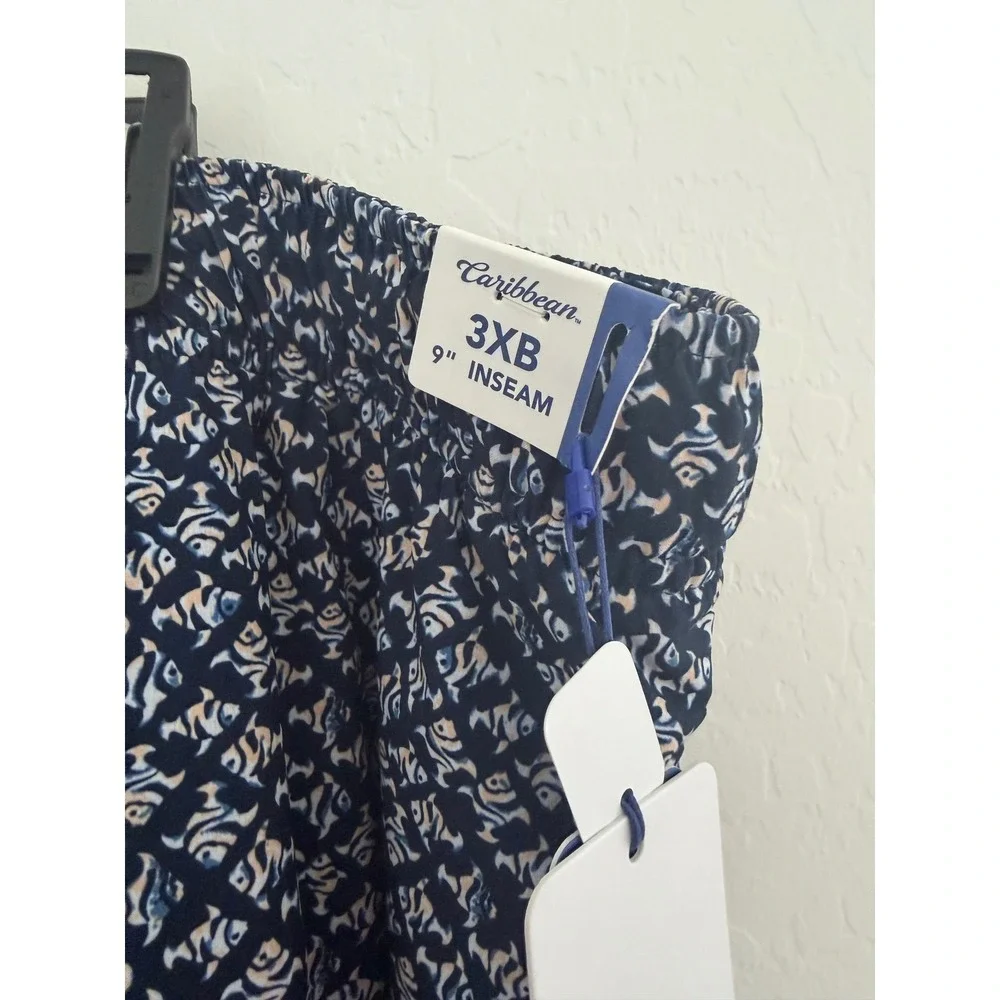 NWT Caribbean Joe Mens Navy Blue Geometric Print Board‎ Shorts Swim Trunks 3XB